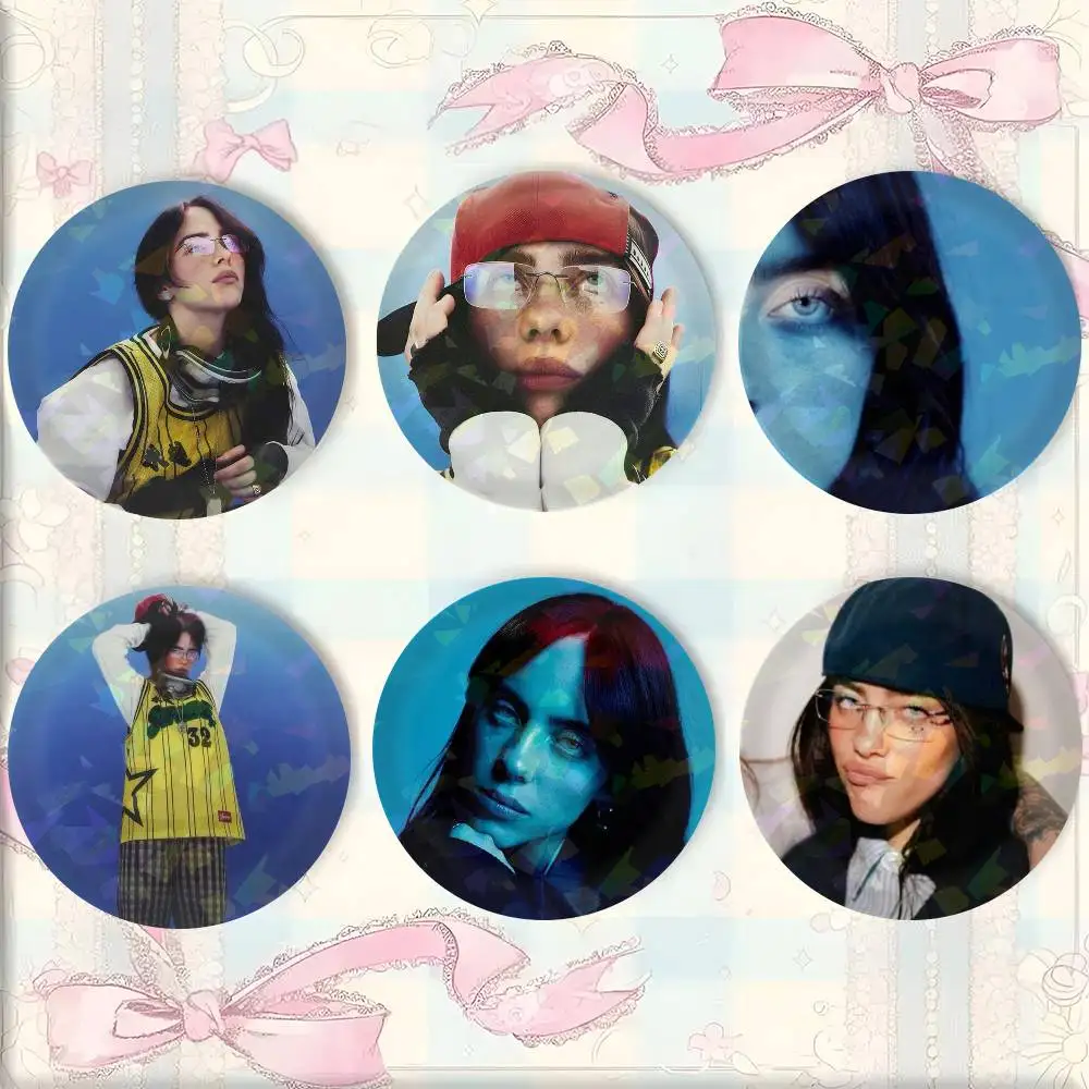 B-Billie Singer E-Eilish Tinplate Brooch Figure Icon Badge Handmade Brooches For Backpack Clothes Decoration