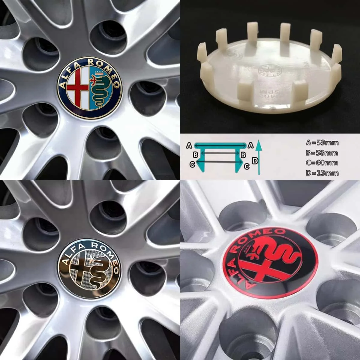 4 pièces de capuchons de moyeu de roue GTAM de 60 mm (6 cm) pour Alfa Romeo Giulia Giulietta MITO Stelvio GT, autocollants emblèmes de modification automobile