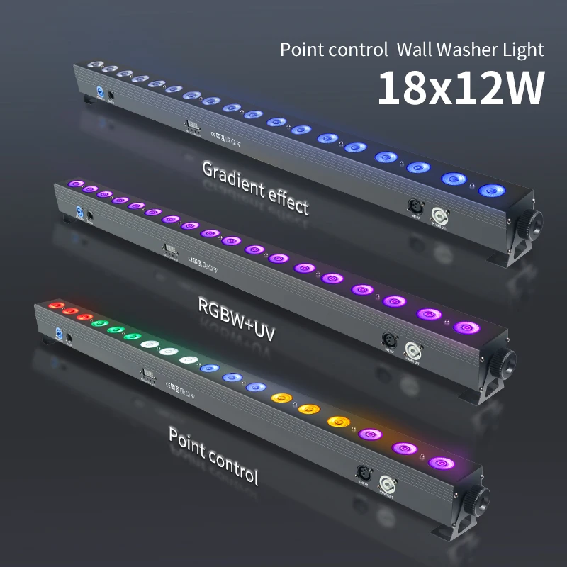 aicpose 18x12w RGBWUV Light Bar Strip Silent Color Light Strip DMX512 Pixel Control Professional DJ Disco Wall Light Stage Light