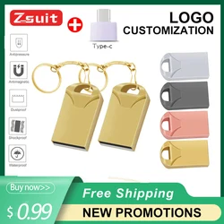 Zsuit Waterproof Metal USB Flash Drive 32gb 64gb 128gb Flash Disk Pendrive флешка Usb Memory Stick USB 2.0 Free Logo Gift U-disk