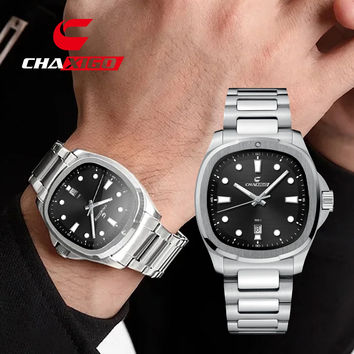 

CHAXIGO Men's Oval Stainless Steel Bracelet Watch with 30m Water Resistance Luminous Hands Mineral Glass Business Sport Timepiec