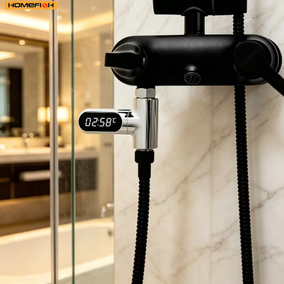 LED Display Household Water Shower Thermometer 5-85℃ Flow Self-powered Water Thermometer Monitoring Baby Care Energy Smart Meter