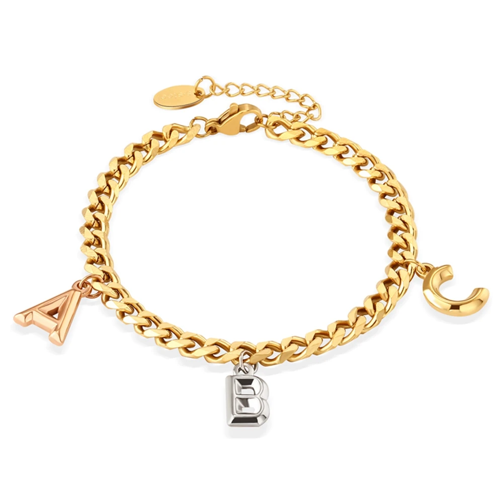 

WILD & FREE Creative 3-Color Letter ABC Pendants Punk Chain Bracelet for Women Stainless Steel Waterproof Jewelry