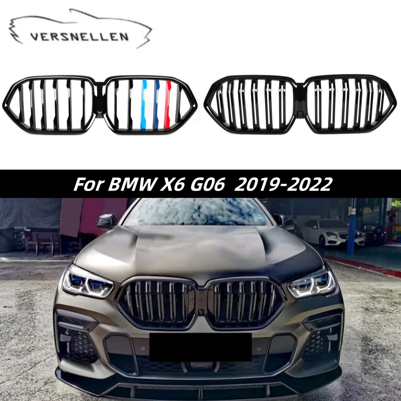 ABS Glossy Black Racing Front Grille For BMW X6 G06 2020-2022 Car Front Kidney Grille Grill