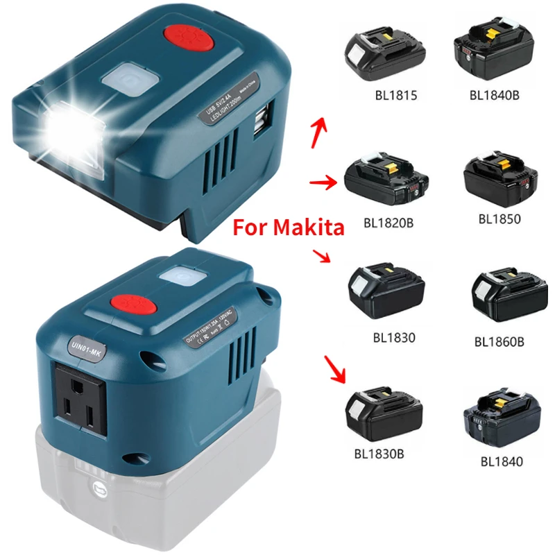 For Makita Inverter USB Adapter For Makita 18V Lithium Battery Generator US/EU Plug Portable Power Source with LED Light BL1850