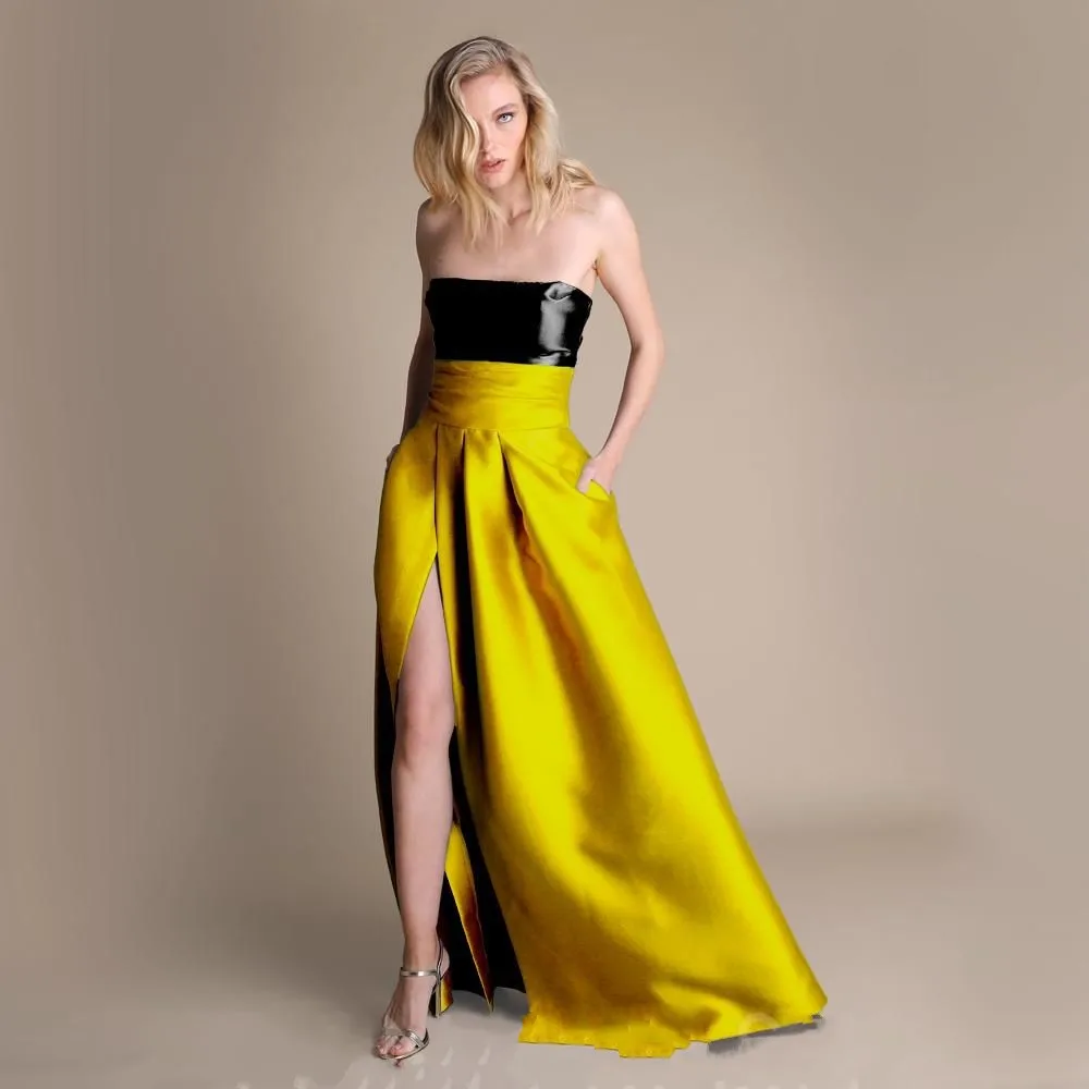 

High Couture Maxi Skirts Women Elegant High Split Skirt with Pockets Full Length A Line Pleated Long Skirt Draped Custom Made