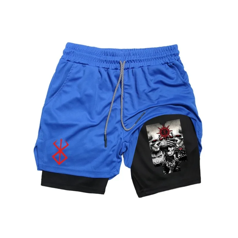 Guts Print 2в1 шорты для бега и тренировок мужские компрессионные шорты для спортзала с карманом для телефона петля для полотенец спортивная спортивная одежда