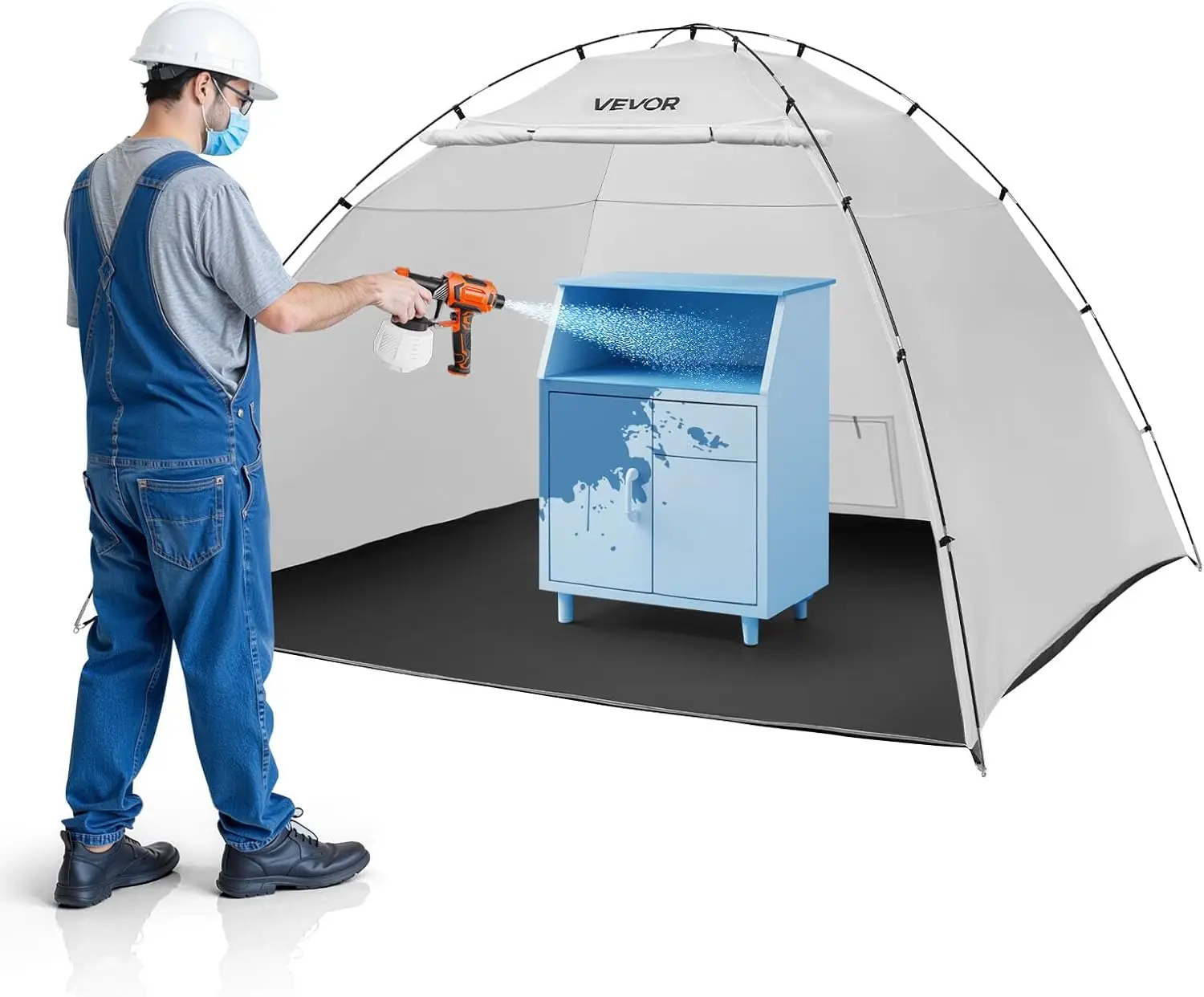 

Portable Paint Booth Tent, 116x115x80 Inch Large Spray Shelter with Built-in Floor & Mesh Screen for Furniture