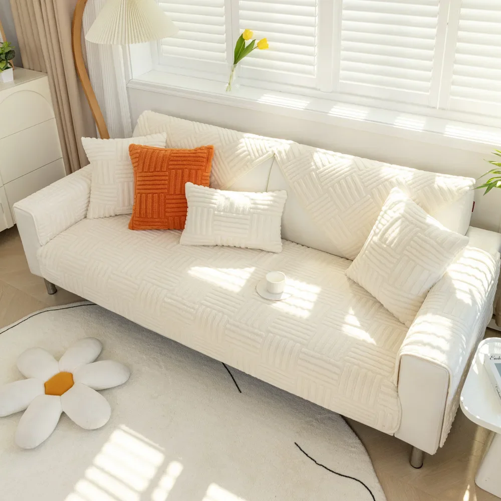 Solid Color Chenille Sofa Towel Thick Universal Sectional Sofa Cover Modern Furniture Dustproof Cover L-shape Couch Covers