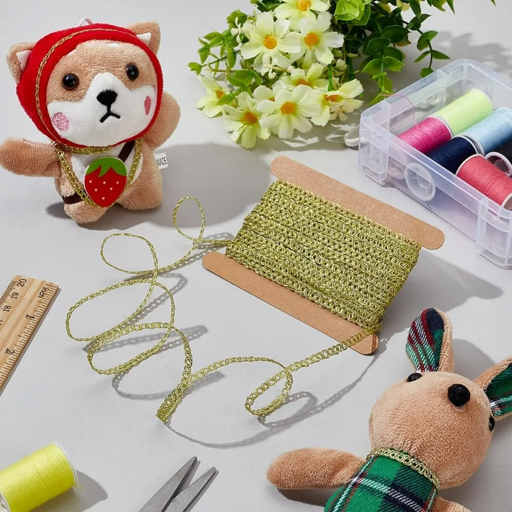 10 ياردة زخرفة معدنية 1/8 بوصة واسعة الشمبانيا الأصفر لامع الأعرجاب تقليم موجة نمط الخياطة الشريط النايلون الدانتيل تقليم موجة حافة