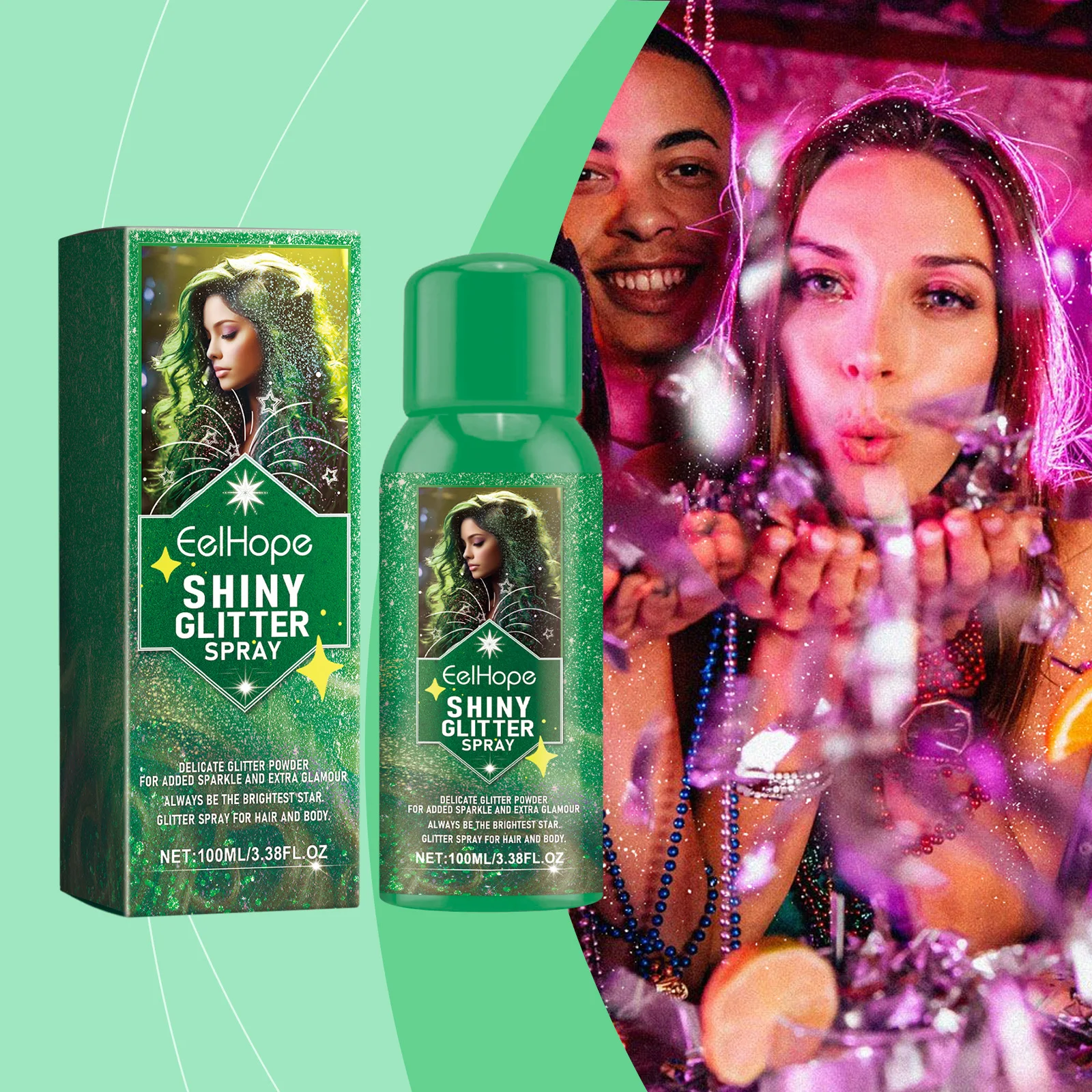 Colorful Brightening Glitter Spray Party Birthday Body, Hair, Face or Clothes Spray Shimmer Highlights