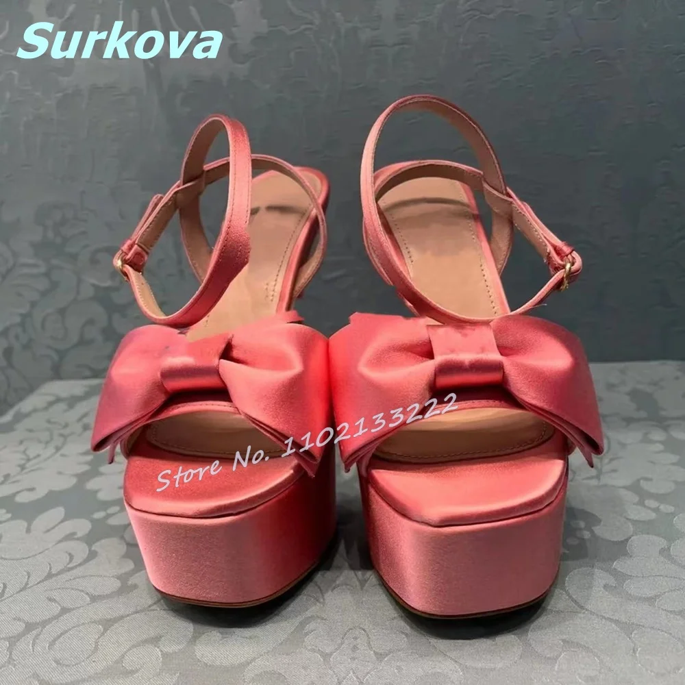 Slik Platform Sandals 2024 Newest Open Toe Butterfly Knot Square High Heels Fashion Elegant All Match Women Shoes Party Dress