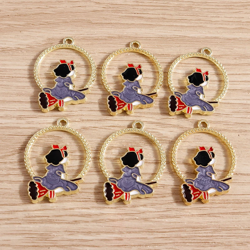 10pcs 22x30mm Cartoon Enamel Halloween Witch Charms Pendants for Jewelry Making Earrings Necklaces Bracelet DIY Crafts Supplies