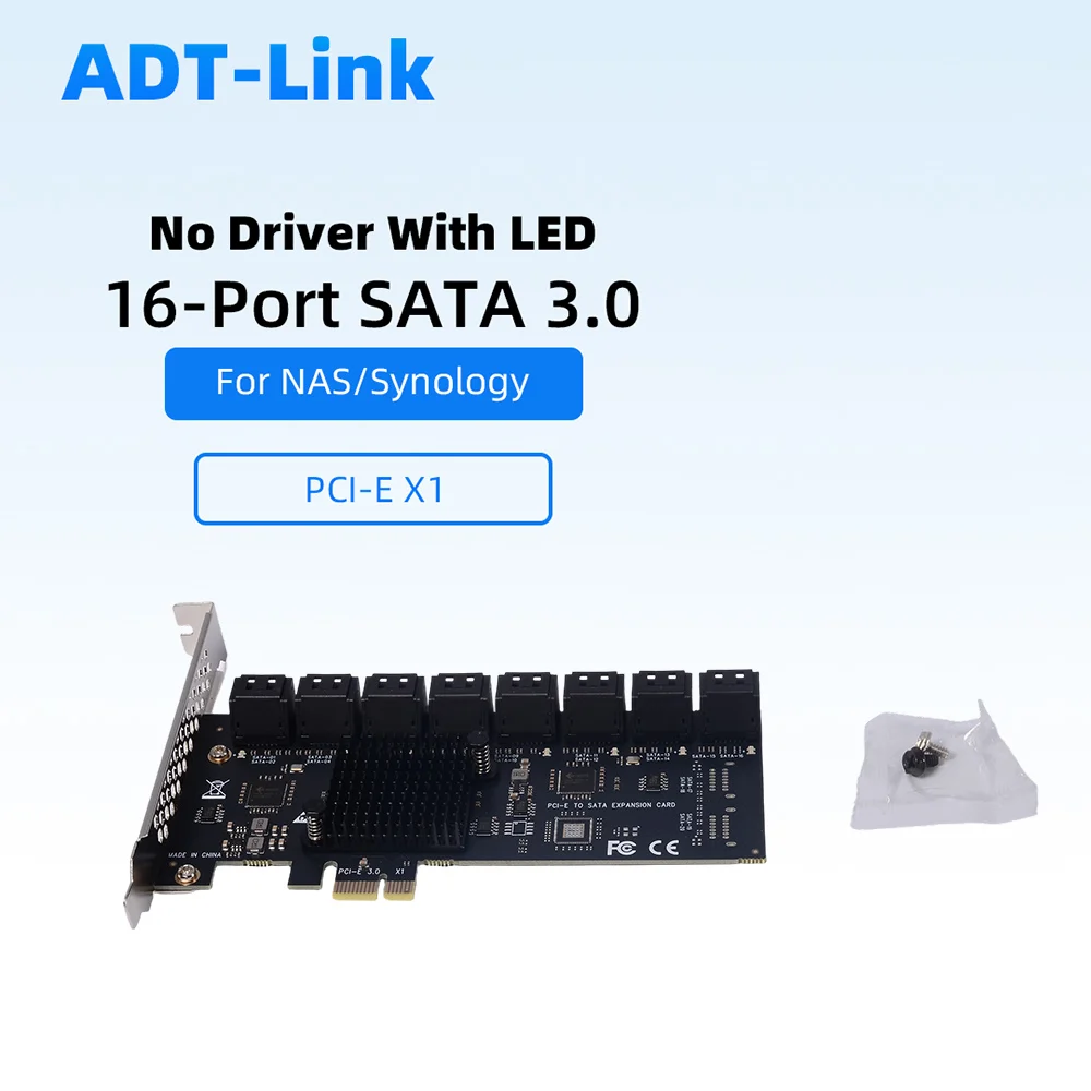 ADT-Link PCIe To SATA 3.0 Expansion Card 16 Port Driver-Free 24 /20/12 /10/8/ Port SSD Solid State Drive Adapter Card x1 x4 x16