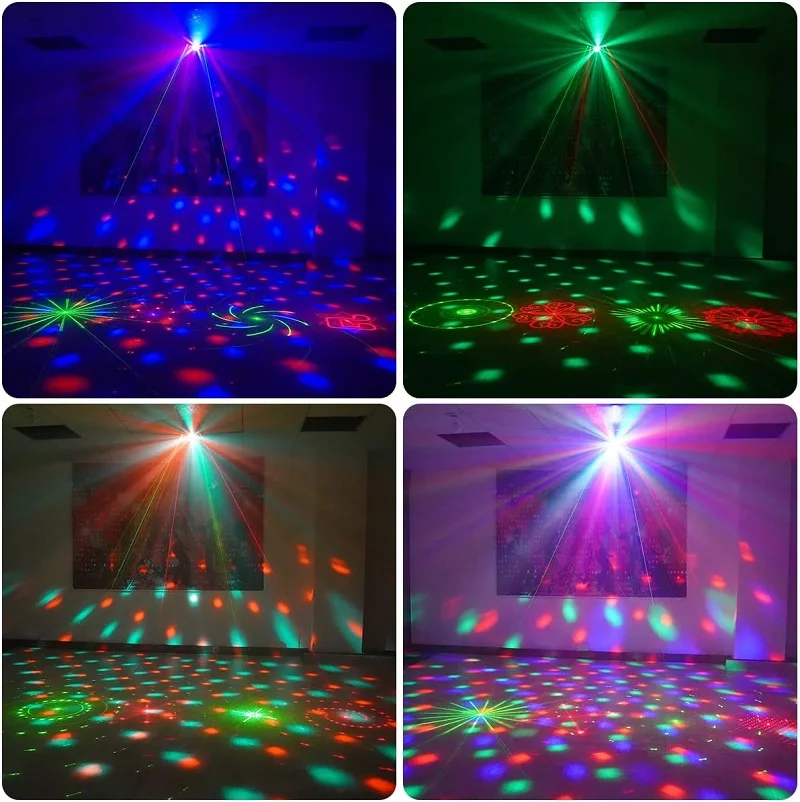 Party DJ Laser Projector Light 4 in 1 Sound Activated LED Pattern Stage Disco Strobe DMX Controlled Bar Holiday Christmas Lights