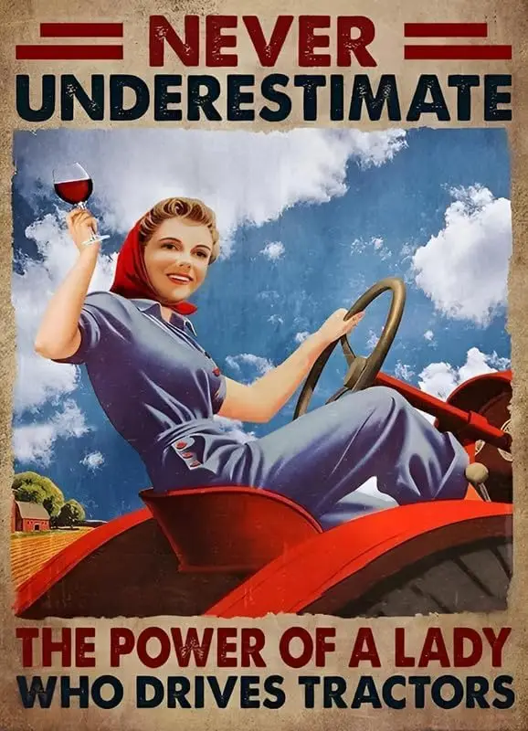 Vintage Metal Tin Sign, Never Underestimate Tractor Lady Farmhouse Wall Decor,   for Kitchen Garden Garage Home--Tin Sign