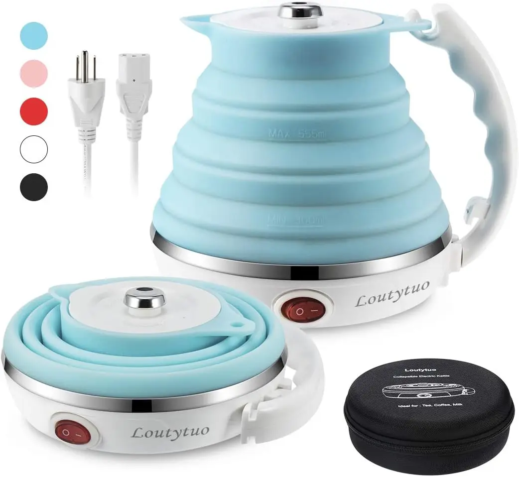 

Ultrathin Foldable Electric Kettle 555ML, Food-Grade Silicone, Dual Voltage 110-220V, US Plug
