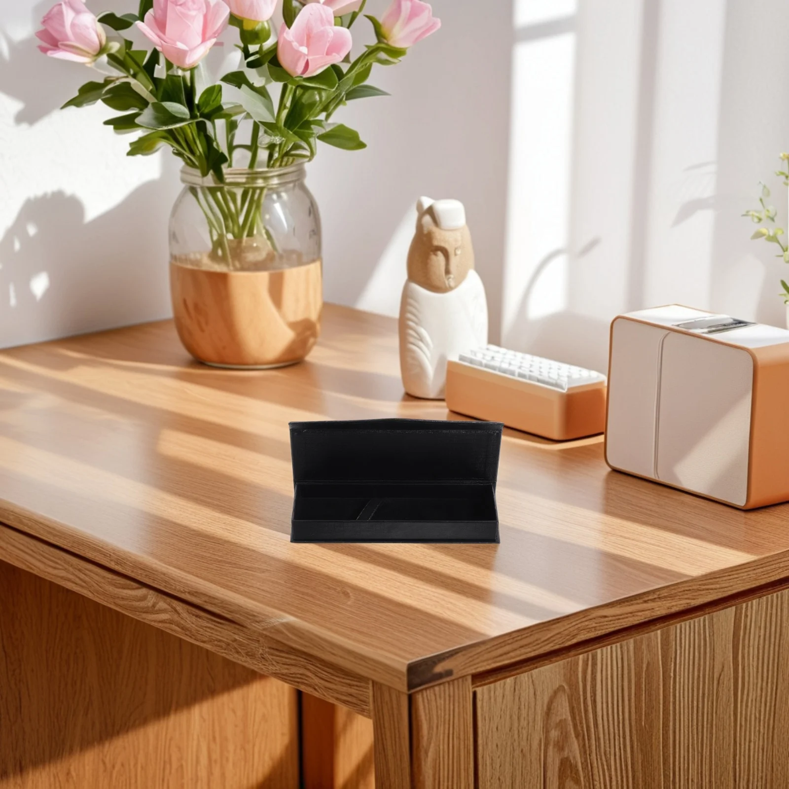 

6Pcs Pen Pencil Gift Box Black Material Flatware Set Attractive Design Easy Carry School Bag Organizer