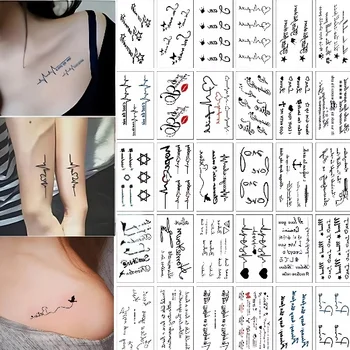 30pcs/pack Women Quote Wrist Fake Tattoos Adhesive for Clavicle Ankle Neck English Words Star Small Anchor Waterproof Tattoos