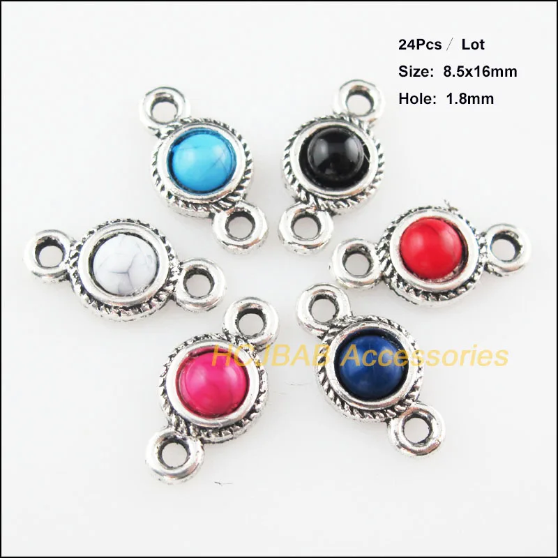 Nuevos conectores tibetanos de plata chapada en forma de flor, lágrima y palma, y conectores de turquesa artificial mixta para pulseras, dijes y joyería HCJBAB V160