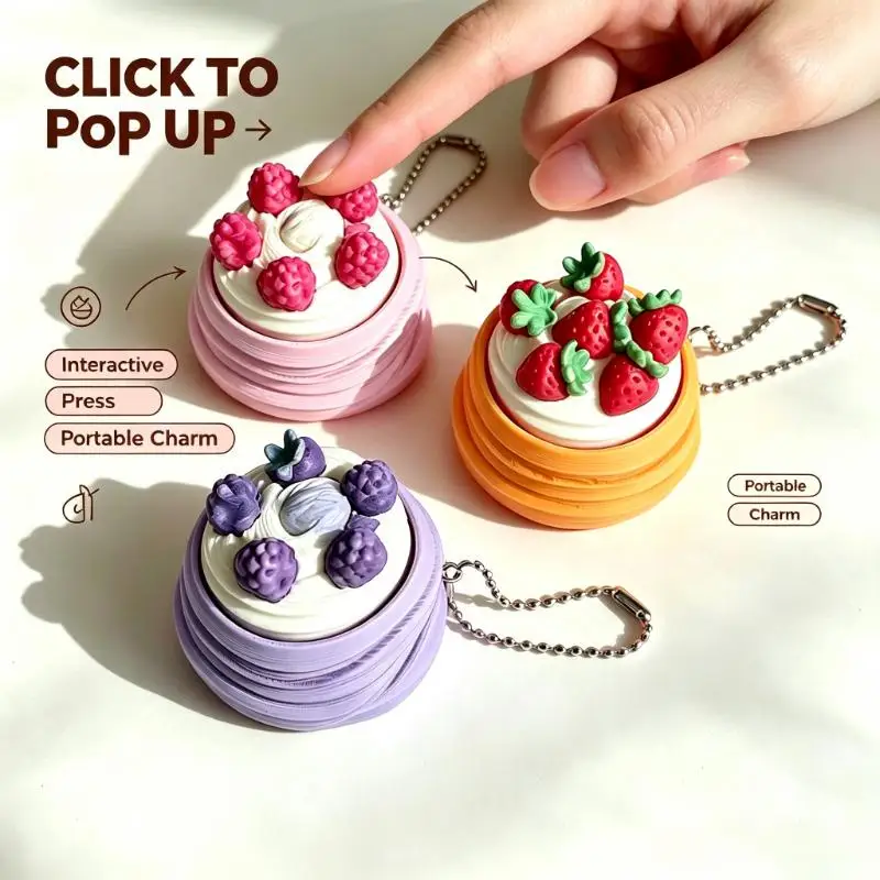 Fidget Clicker Keychain Portable Finger Press Click Sound Stress Relief Toy Cute Backpack Bag Charm 3D Printed for Adults