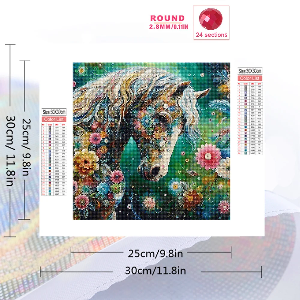 Evershine Diamond Painting Horse Animal Full Square Round Diamond Embroidery Flower Mosaic Art Wall Decor