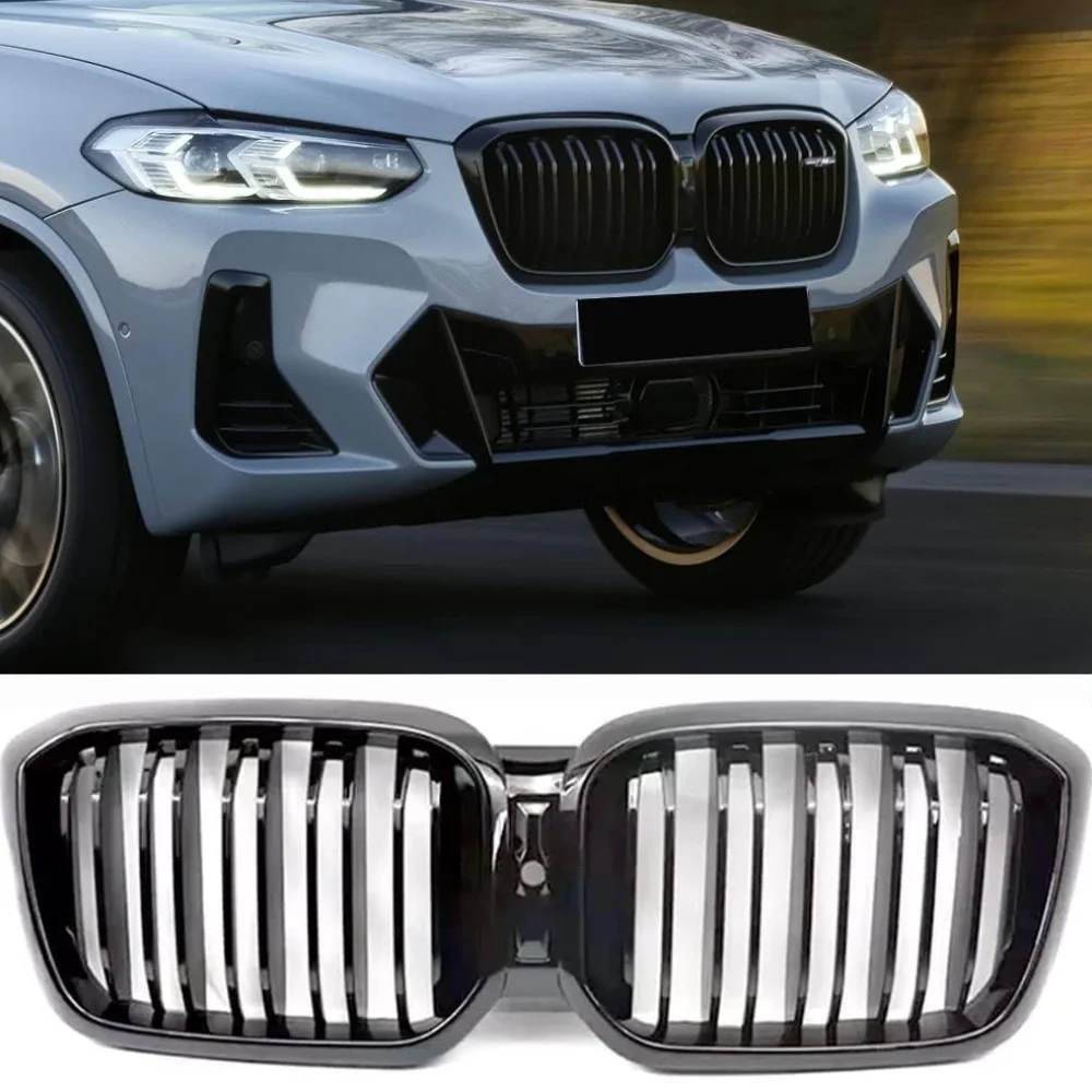 Глянцевый черный одинарный двойной решетка, бампер, сетчатая решетка для почек для BMW X3 X4 серии G01 G02 LCI 2022-IN M Style Facelift