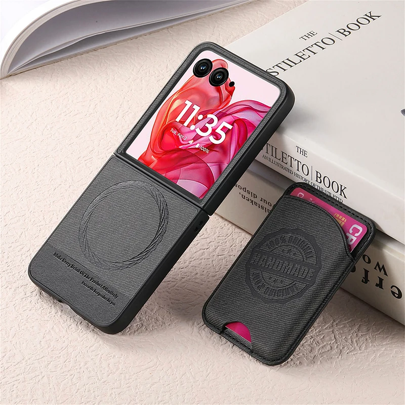 

Чехол для Motorola Razr 50 Ultra 40 Ultra Plus 2024, ковбойская ткань с разделителем магнитного логотипа, вставка для карты, чехол для мобильного телефона