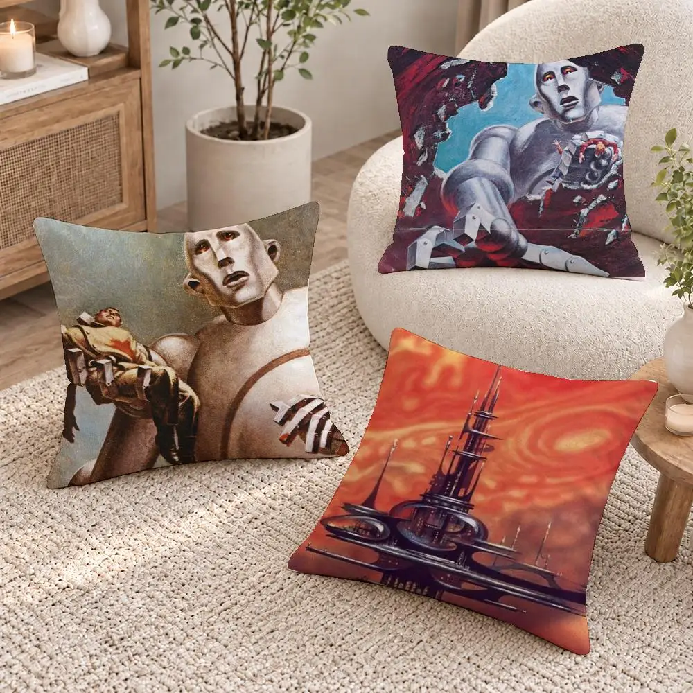 Cool Artist Kelly Freas Cushion Cover Washable Short Plush Pillowcase, Wrinkle Resistant Cushion Cover for Bedroom Decor Gift
