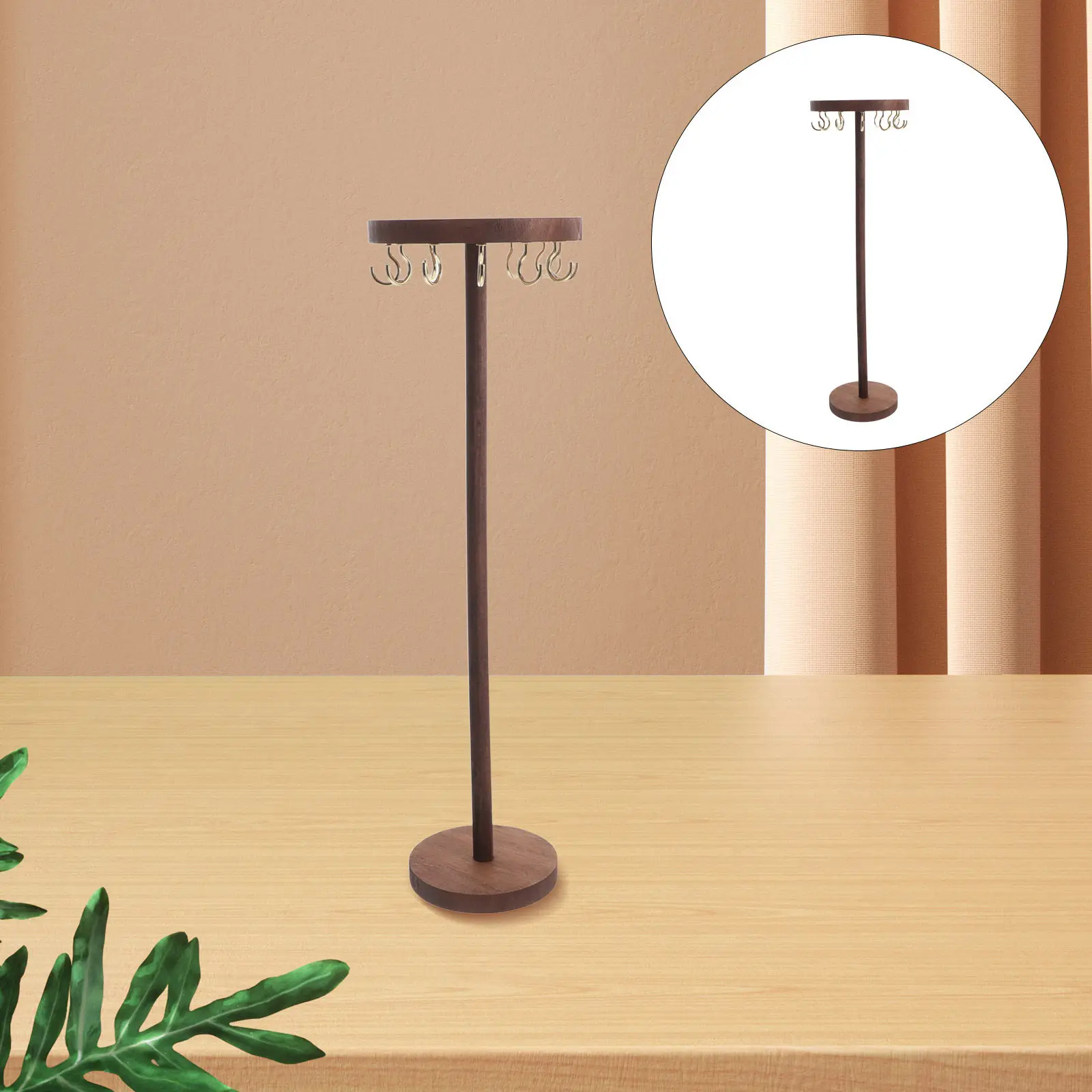 

Wood Jewelry Display Stand Walnut Necklace Holder Classic Round Base Hook Jewelry Organizer for Earrings Bracelets Keychains
