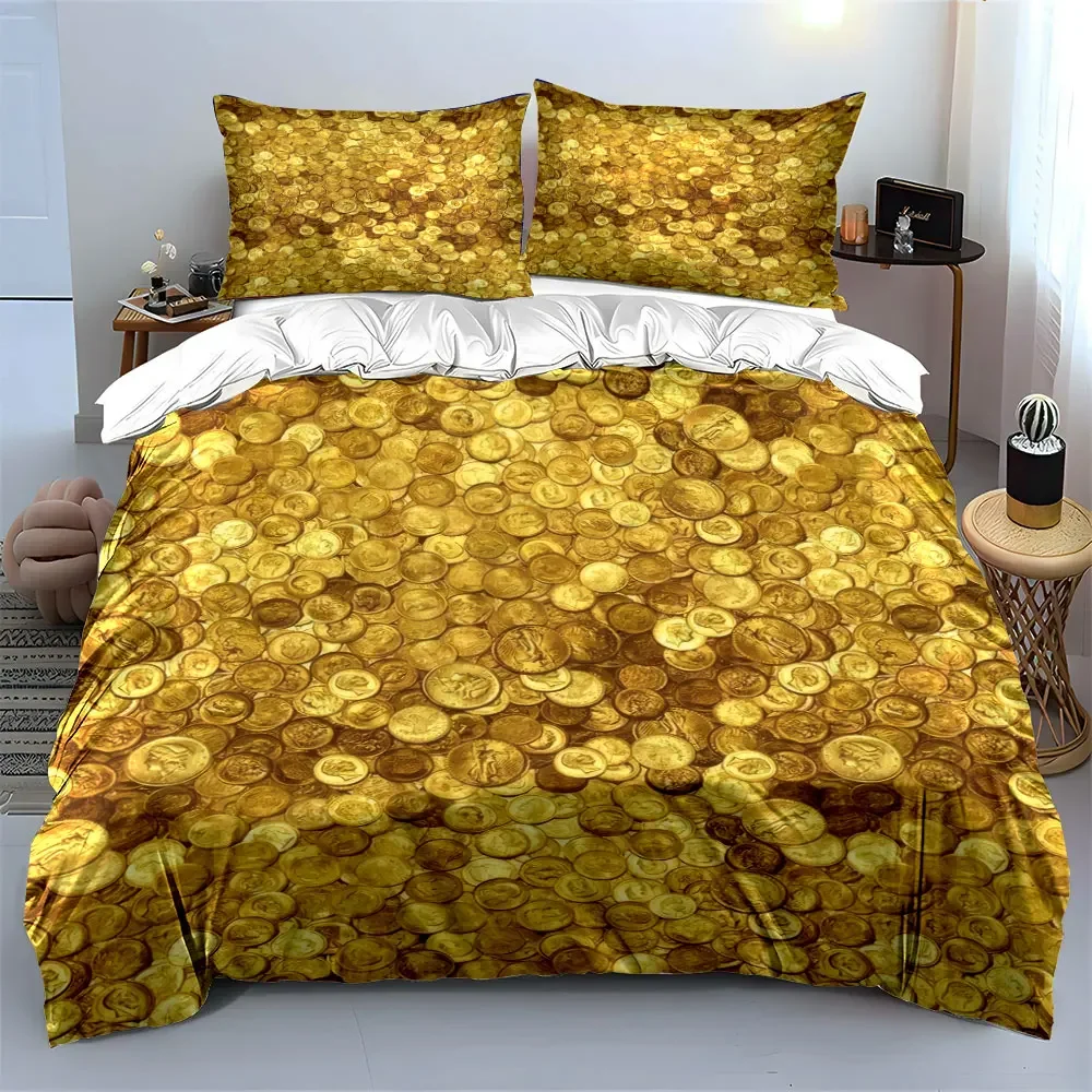 

Golden Coins Pattern Decoration Set Soft Comfortable Duvet Cover Bedding Set Included 1*Duvet Cover & 2*Pillowcases, gift