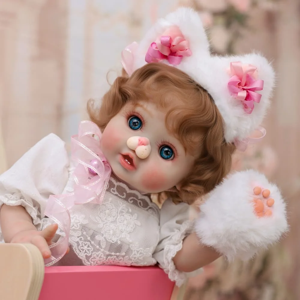 18 inch Simulation Reborn Doll Cute Cat Shape Pink Lace Skirt Realistic Newborn Doll Girl Birthday Christmas Gift Toy
