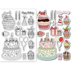 1pc Birthday Cake Clear Stamps Balloon Silicone Clear Stamp Seals Birthday Gift Box Transparent Stamps for DIY Scrapbooking