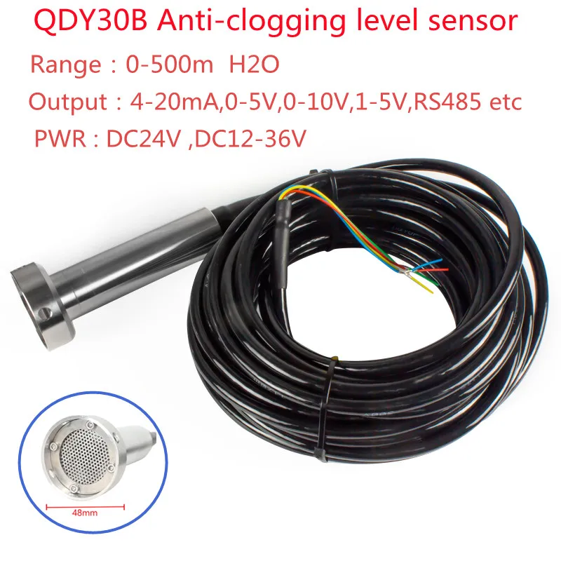 QDY30B Anti-clogged Liquid Level Transmitte Low Cost 4-20ma RS485 Waterproof Submersible Analog Water Tank Level Sensor