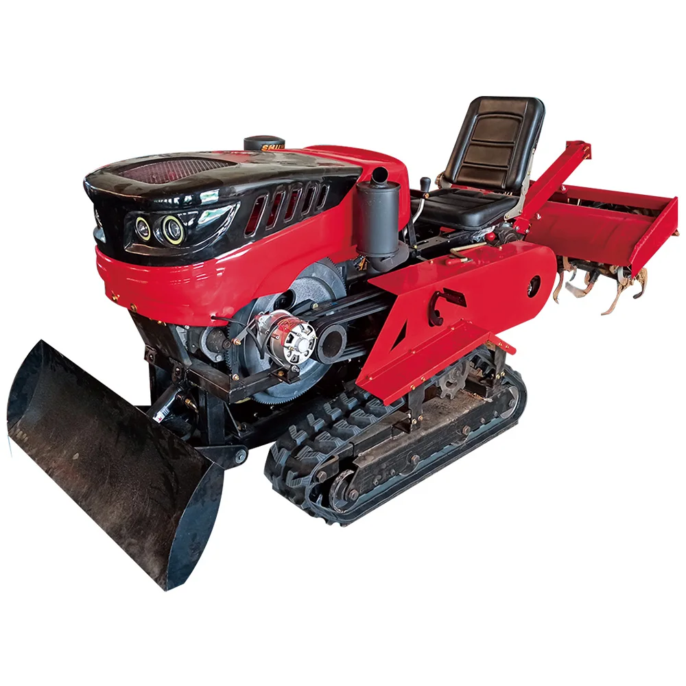 Support Customization Small Household Double Chain Track Crawler Furrowing Soil Turning Tractor Rotary Tiller for Sale