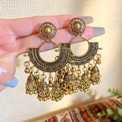 Vintage Boho Earrings Crescent Mysterious Jewelry Moon Hollow Floral Gold Color Dangle Earring Fashion Woman Ethnic Accessories