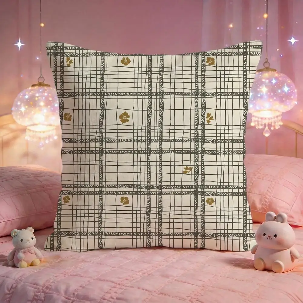Classic plaid lines Cushion Cover Premium Comfort Reversible Pillow Cove -Two in One Design for Any Room & Car Interior