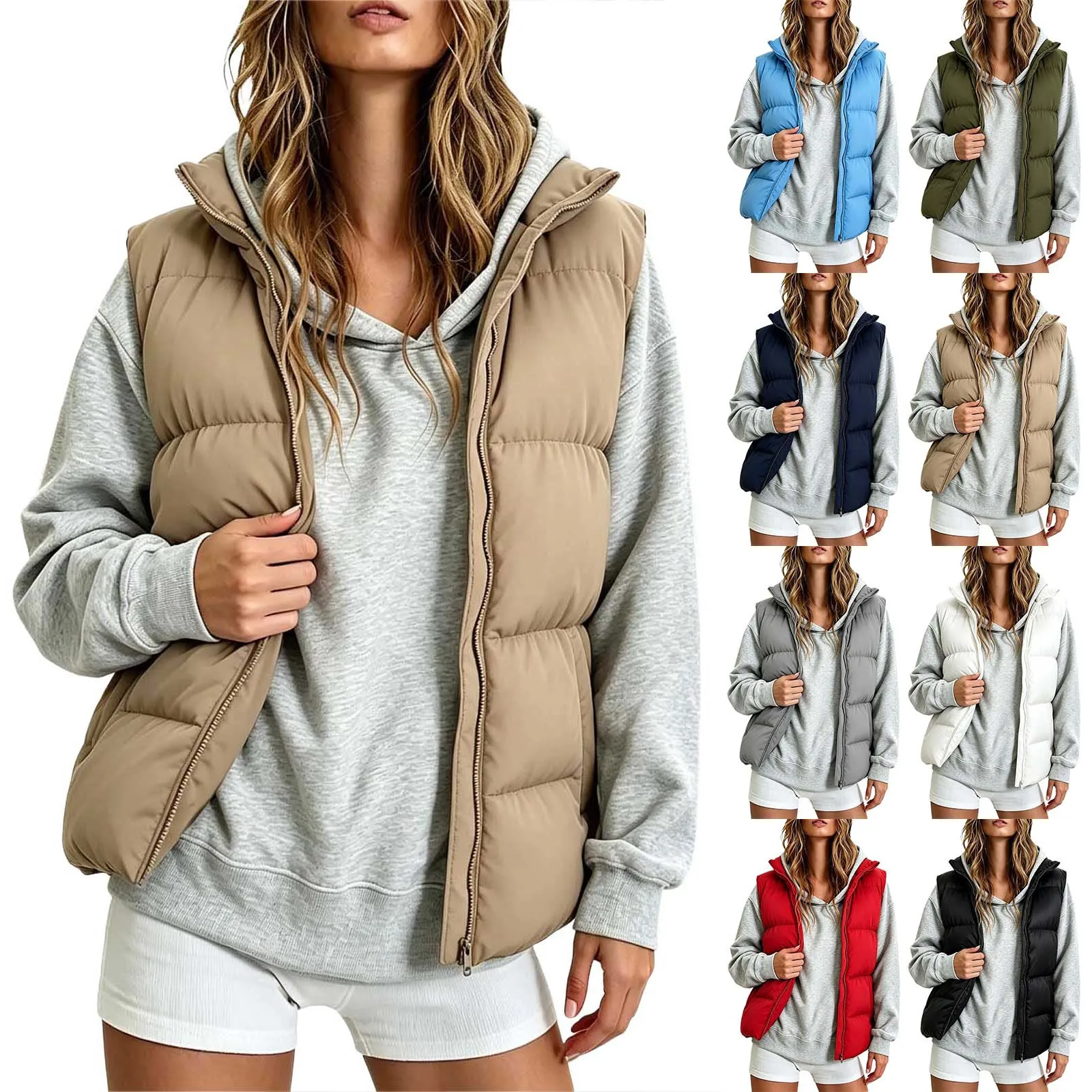 Women's Short Quilted Cotton Jacket Warm Winter Coat Outdoor Vest Fashion Comfortable Breathable Water-Resistant Casual Outerwea