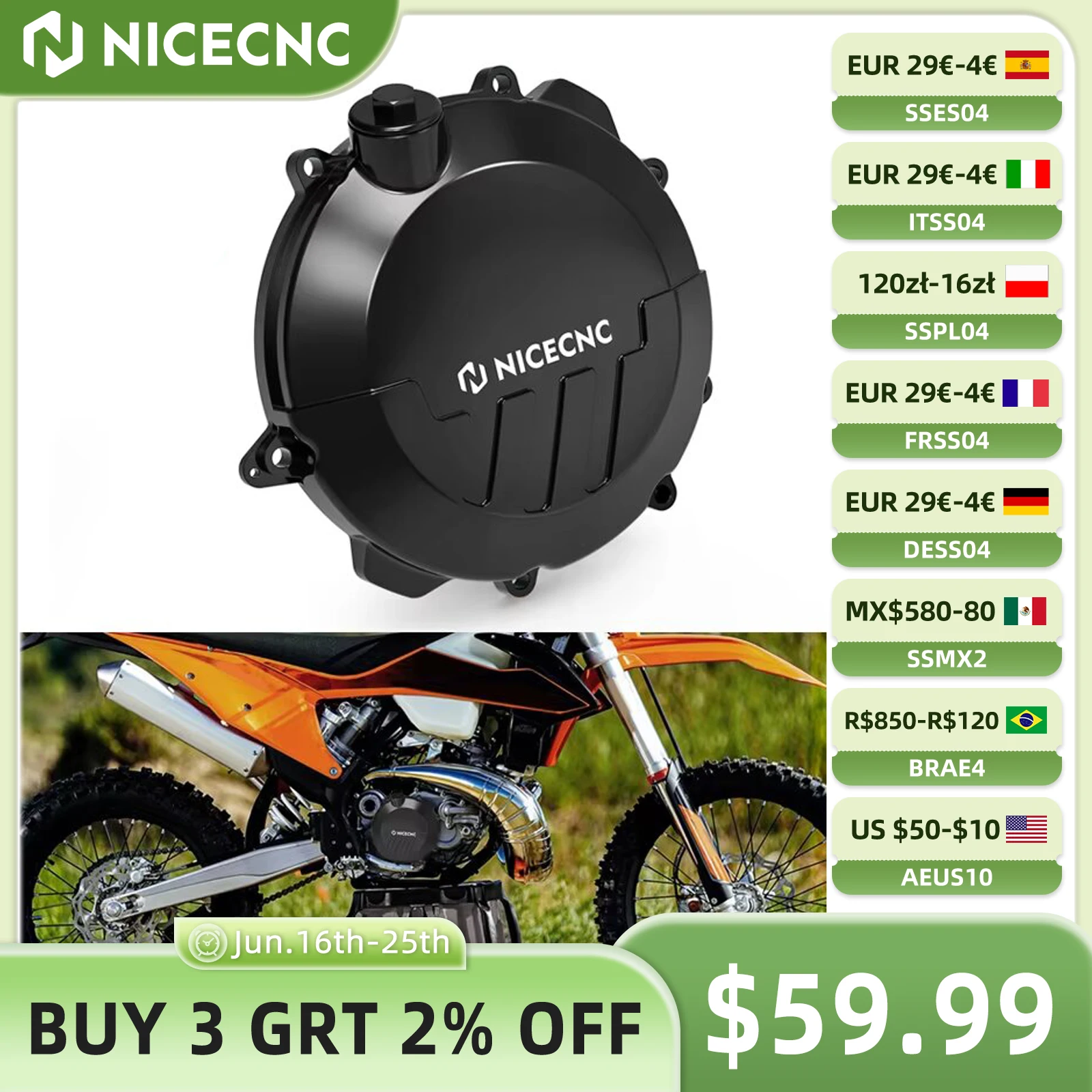 

NICECNC For GasGas EC 300 EC 250 2021-2023 Husqvarna TE 300i TE 250i KTM TPi EXC 300 250 XCW 2017-2022 Reinforced Clutch Cover