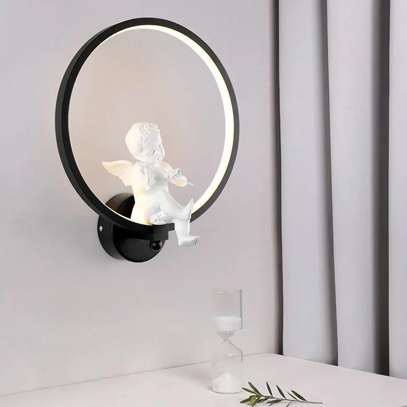 Nordic Children Room Art Angel Home Lighting Bracket Trumpet Violin Circle LED Wall Light Living Room Bedroom Indoor Decor Lamp