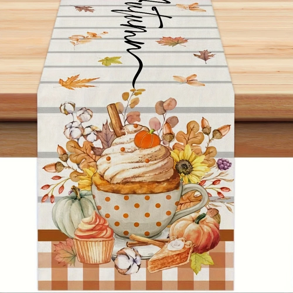 Herbst-Ahorn-Tischläufer – lebendiges Herbsternte-Design mit Kürbissen – perfekt für Küchen- und Esszimmerdekoration