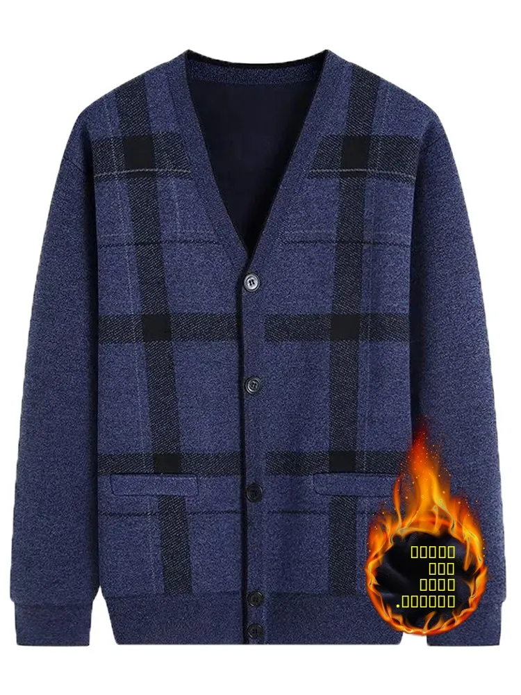 

Thiened Fce V-ne Men's Knitted Sweater Cardigan Casual Faion Winter Outerwear for Middle-aged Men Long Sve Chines...