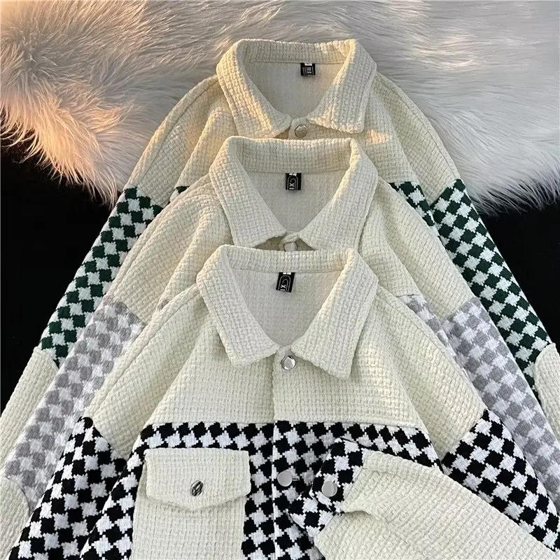 Plaid Jackets Men Slouchy Temperament Daily Japanese Style Spliced Streetwear Versatile Spring Autumn Teenagers Trendy Overcoats