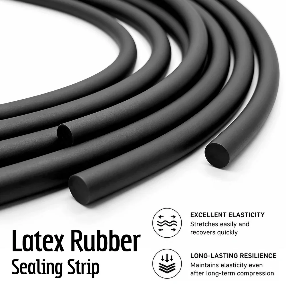 Diameter 6mm Solid Black Natural Latex Round Strip Elastic Rubber Cord Strong Tension Slingshot Band DIY Elastic Rope Accessory