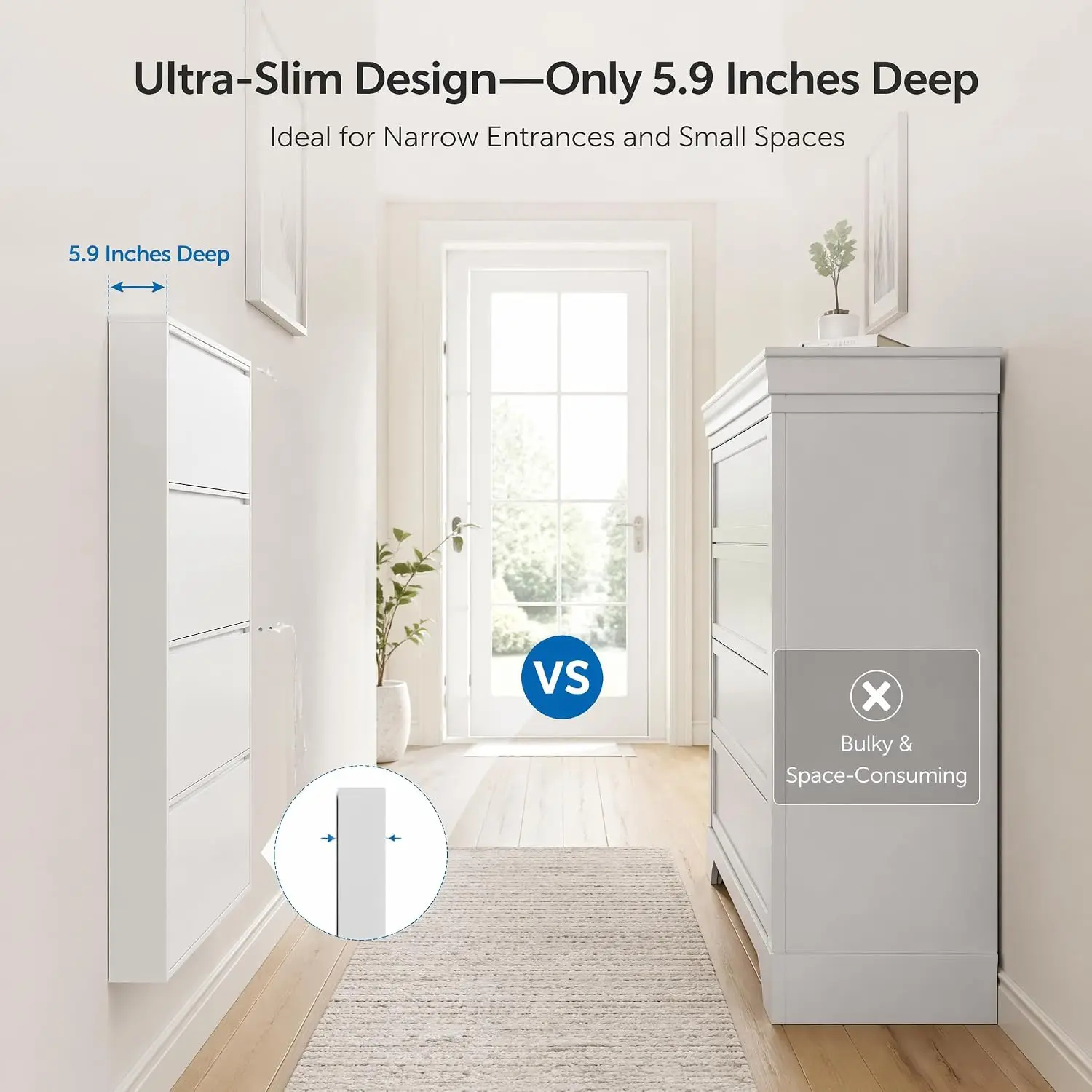 Slim Metal Shoe Cabinet 4 Flip Drawers for Entryway Hallway, Customized