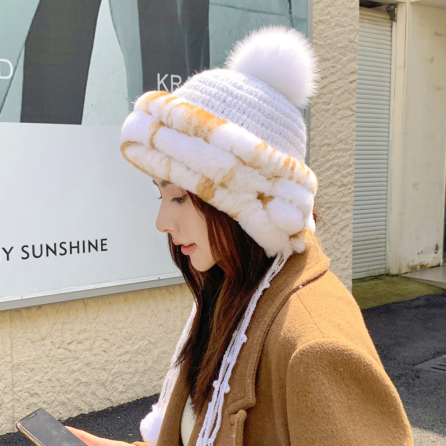 Herbst-Winter Echte Rex-Kaninchenfell-Mütze Dicke Warme Ohrenschutz-Kopfbedeckung Damen Lei Feng Mütze – Detail 12