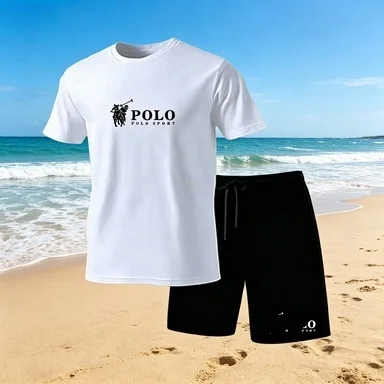

Summer new style men's sport suit, short sleeve T-shirt + elastic waistband short pants set, breathable and quick-drying casual