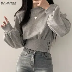 Sweatshirts Women Crop Sporty Leisure Autumn Ulzzang Buttons Design Baggy Defined Young Street Aesthetic Temper Daily Harajuku