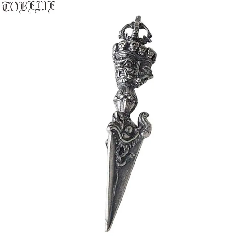 Vintage Style 100% 925 Silver Tibetan Buddhist Phurpa Pendant Good luck Buddha Amulet