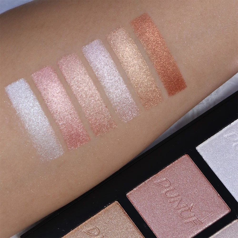 Paleta rozświetlaczy z 6 kolorami perłowych, rozświetlających cieni do twarzy i ciała, zestaw do makijażu z efektem połysku, do nosków, kości policzkowych, do codziennego użytku z lusterkiem.